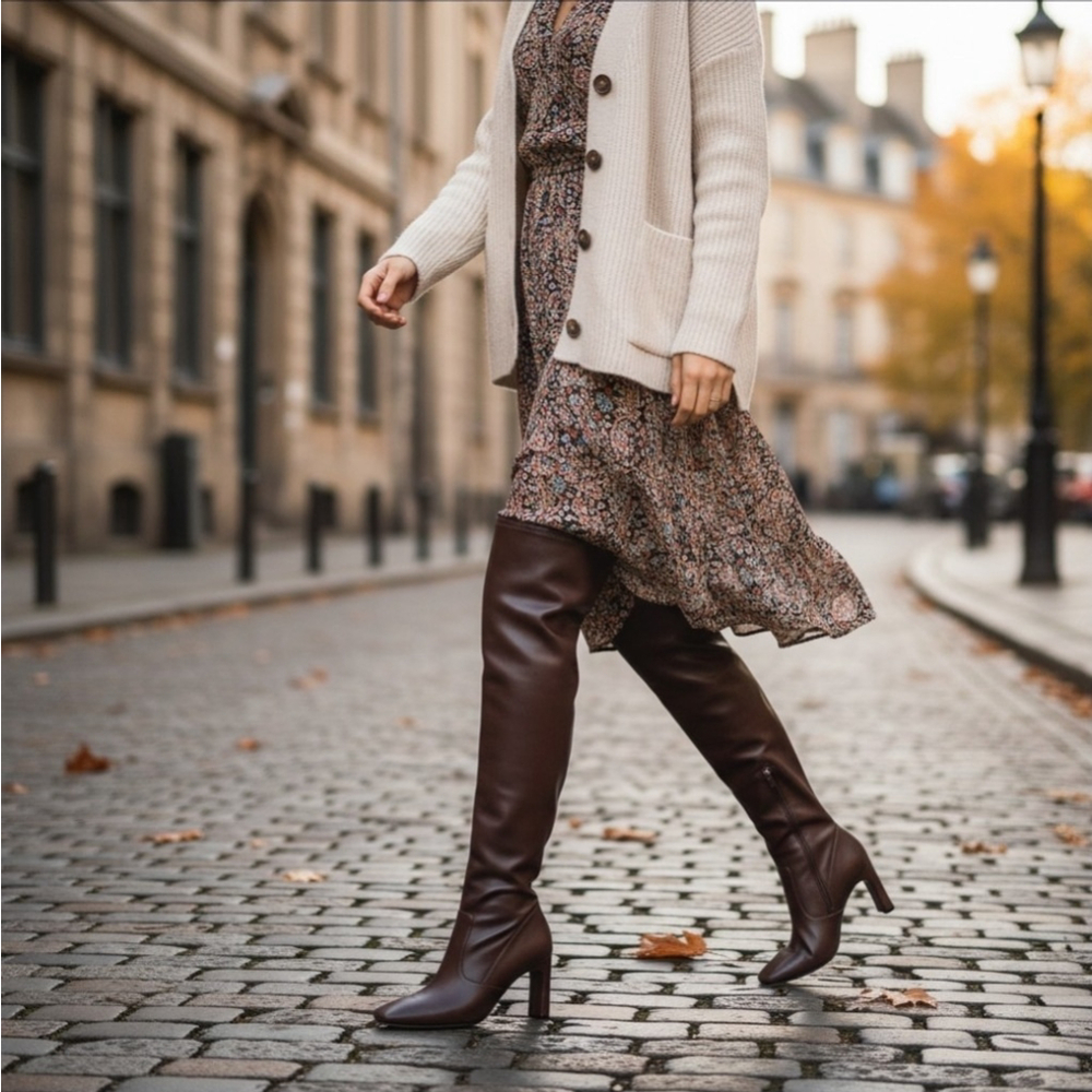 Sarto By Franco Sarto Over the Knee Block Boots 7.5 M WIDE Calf Chocolate Brown - Picture 16 of 16